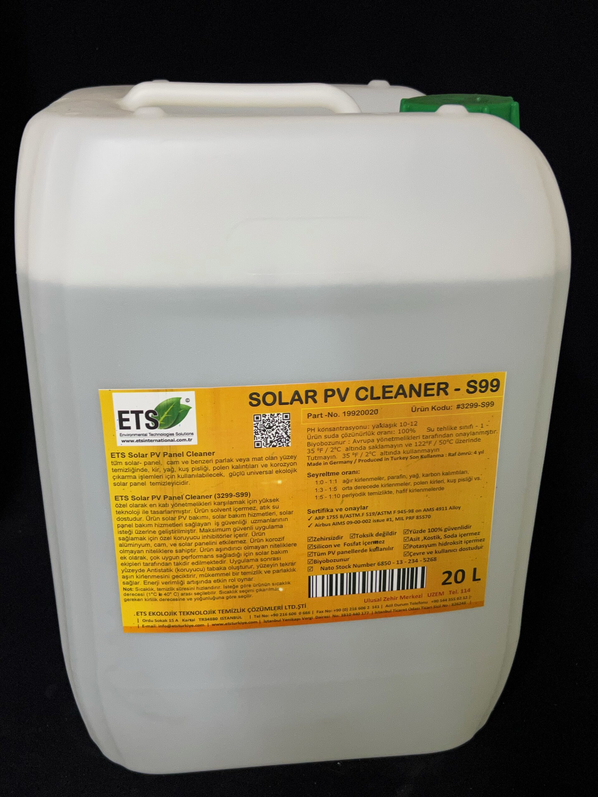 SOLAR PANEL TEMİZLEYİCİ | SOLAR PV CLEANER S99 20 LTR